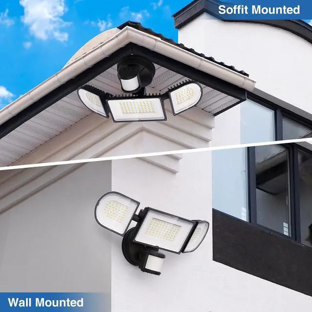 Alt view image 7 of 7 - 150W Motion Sensor Lights Outdoor for Outside, 15000LM LED Flood Lights Outdoor Wired Dusk to Dawn, Exterior Security Floodlight Fixture Waterproof IP65, Outdoor Lighting for House, Garage
