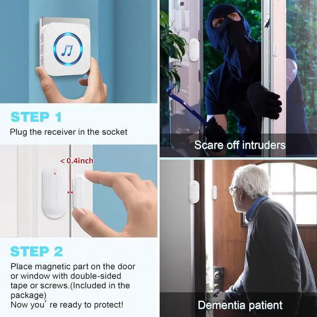 Alt view image 5 of 7 - Door Sensor Chime for Opens, Business/Home/Office/Store, 500 FT Range, 26 Chimes, 5 Adjustable Volume, 3 Sensors + 2 Receivers White  Receiver