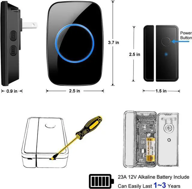 Alt view image 6 of 6 - Door Chime When Opens, FullHouse Sensor Wireless Entry Alarm with 1000ft Range, 60 Chimes and 5 Volume Levels for Business/Store/Home/Office  Black + 3 Receiver