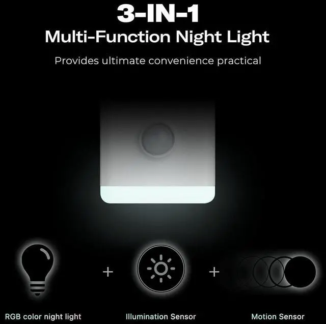 Alt view image 3 of 5 - Multi-Function Night Light 4 Pack, Zigbee Repeater, 3-in-1 Combines a Motion Sensor, Illumination Sensor and RGB Color Light, 1-100% Adjustable Brightness, hub Required -