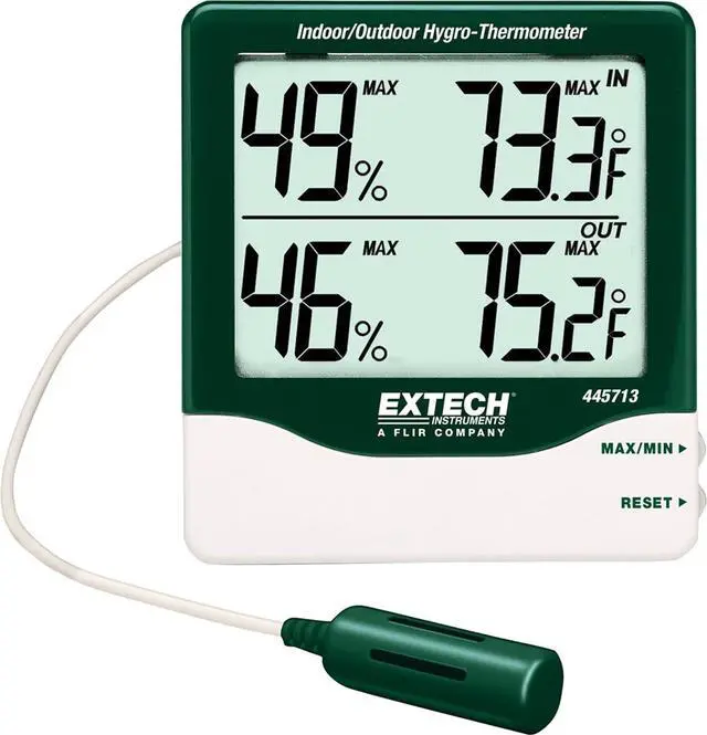 Main image of 445713 Big Digit Indoor/Outdoor Hygro-Thermometer green/white -