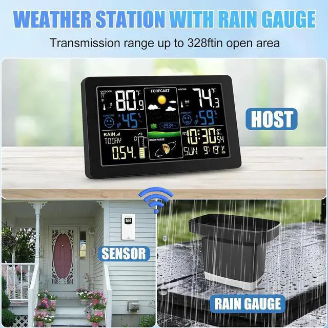 Alt view image 3 of 7 - Digital Rain Gauge and Weather Station, Wireless Outdoor, Home Stations Indoor Outdoor with Thermometer, Barometer, Hygrometer, Atomic Clock, Forecast Alerts  Station -