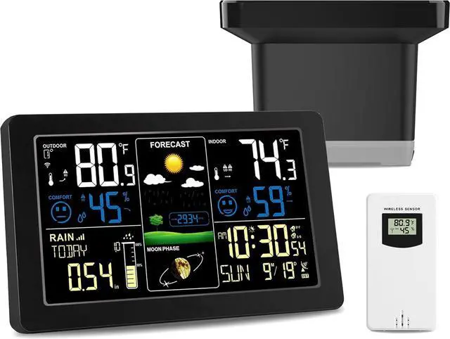 Main image of Digital Rain Gauge and Weather Station, Wireless Outdoor, Home Stations Indoor Outdoor with Thermometer, Barometer, Hygrometer, Atomic Clock, Forecast Alerts  Station -