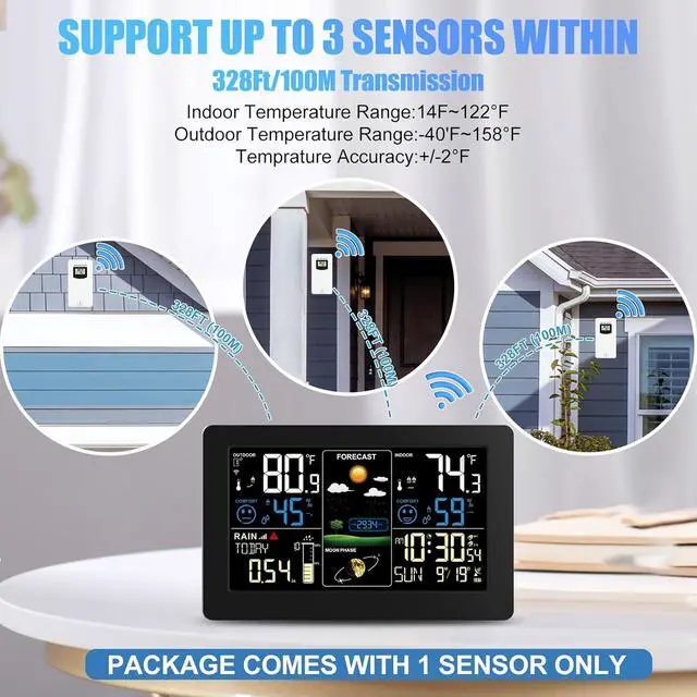 Alt view image 4 of 7 - Digital Rain Gauge and Weather Station, Wireless Outdoor, Home Stations Indoor Outdoor with Thermometer, Barometer, Hygrometer, Atomic Clock, Forecast Alerts  Station -