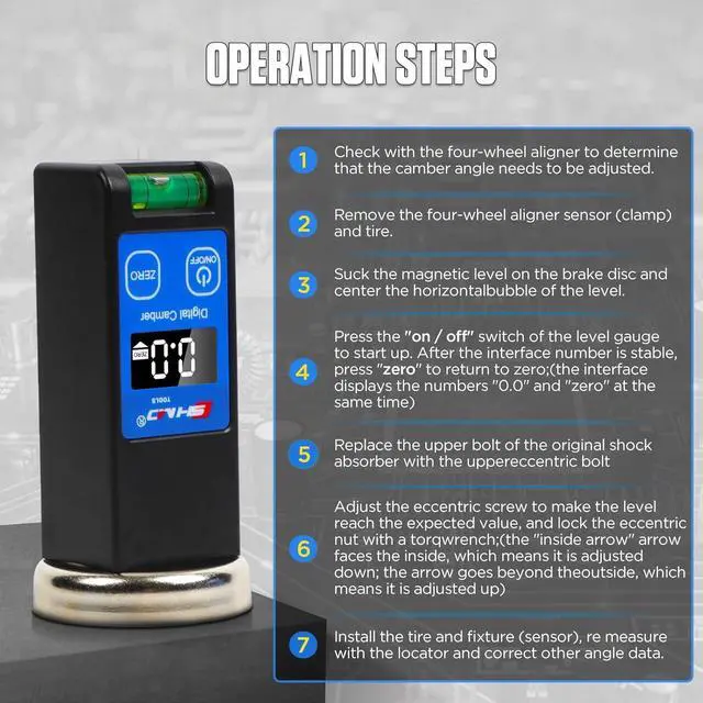 Alt view image 5 of 7 - Universal Digital Caster Camber Gauge -  Magnetic LCD Wheel Alignment Tool Kit for Car Truck RV SUV Alignmen