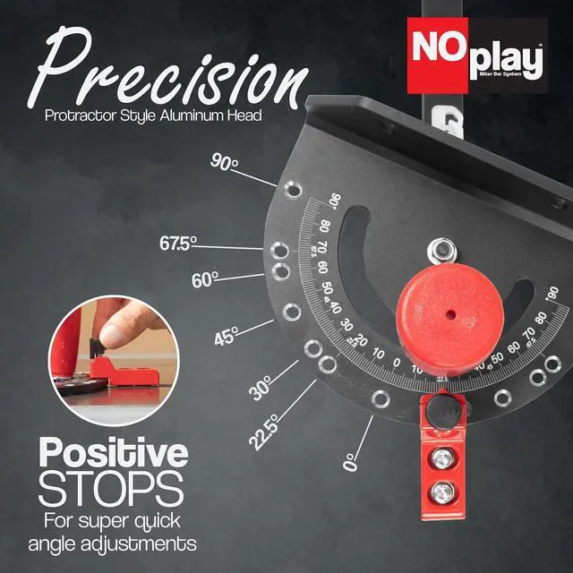 Alt view image 6 of 7 - Miter Gauge 2000 SE HDF NoPlay Expandable Glides Steel Bar for 3/4 x 3/8 Inches, Slot UHMW Slick Base Pad, Protractor Style Head 13 Positive Stops, Aluminum Dual 45 Degree -  & Fence