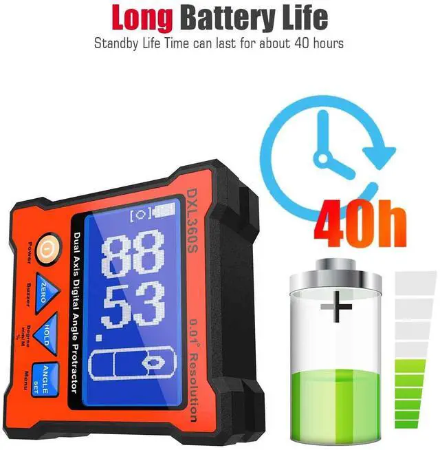 Alt view image 6 of 7 - Digital Protractor DXL360S GYRO + Gravity 2 in 1 Digital LCD Protractor Inclinometer Dual Axis Level Box 0.01°Resolution