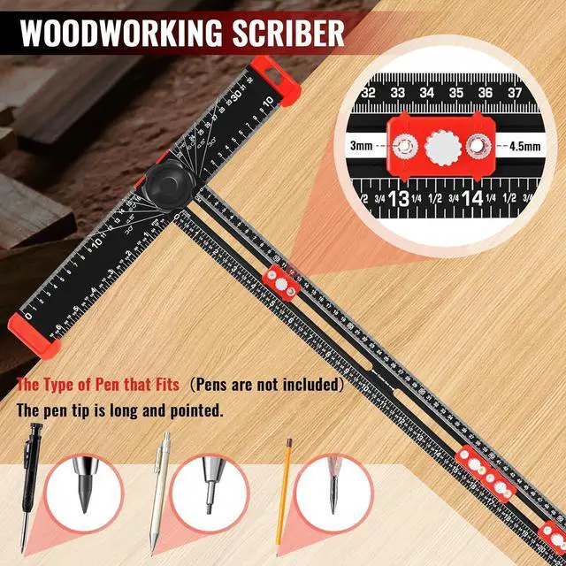 Alt view image 6 of 6 - 4 in 1 Drilling Positioning Ruler, 23.5in/59.7cm Adjustable T-Square, Multi Angle Measuring Cabinet Hardware Jig, Drawer Door Hole Template (Black)  Black -