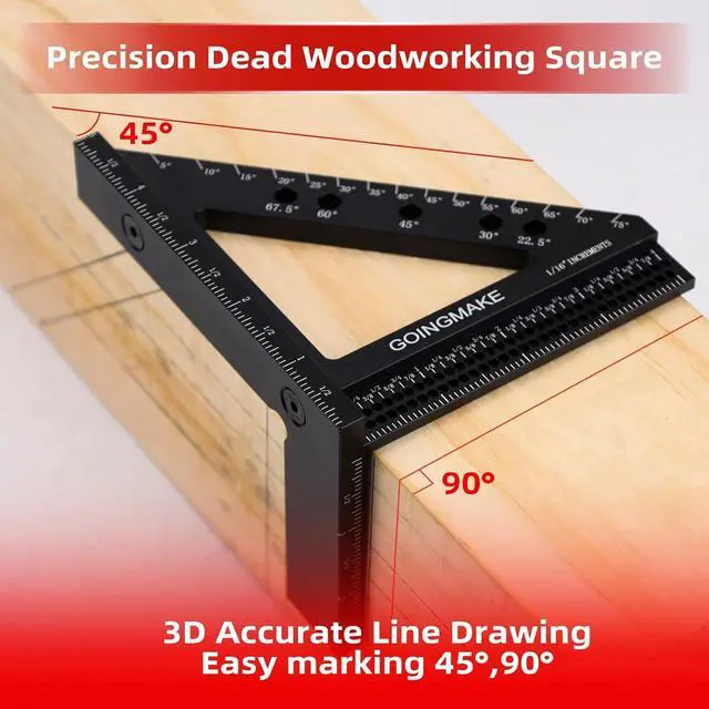 Alt view image 4 of 6 - 4 in 1 Carpenter Square x 5 Inch Precision Hole Position Scribing Ruler 3D Woodworking Multi Angle Measuring with Quick Pin 0-90 Degree Protractor Layout Tool  Black -