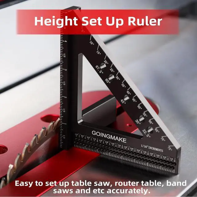 Alt view image 6 of 6 - 4 in 1 Carpenter Square x 5 Inch Precision Hole Position Scribing Ruler 3D Woodworking Multi Angle Measuring with Quick Pin 0-90 Degree Protractor Layout Tool  Black -