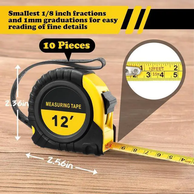 Alt view image 2 of 6 - 40 Pieces Tape Measure 12 ft Retractable Measuring Bulk with Fractions Marked Easy Read Yellow Set for Engineer Contractors, Autowind and Lock -