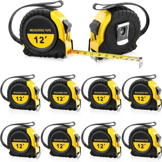 Main image of 40 Pieces Tape Measure 12 ft Retractable Measuring Bulk with Fractions Marked Easy Read Yellow Set for Engineer Contractors, Autowind and Lock -