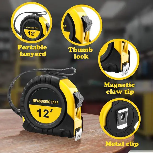 Alt view image 3 of 6 - 40 Pieces Tape Measure 12 ft Retractable Measuring Bulk with Fractions Marked Easy Read Yellow Set for Engineer Contractors, Autowind and Lock -