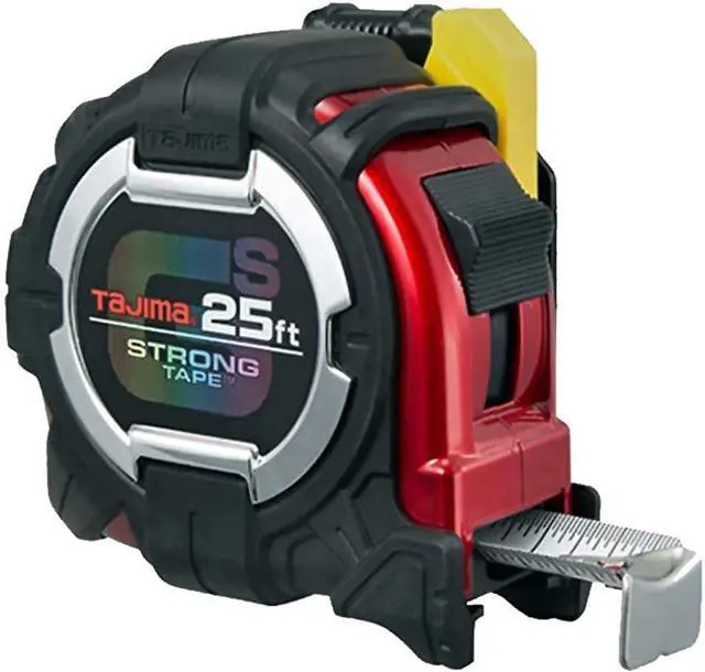 Main image of Tape Measure - 25 ft x 1-1/16 inch GS-Lock Measuring with Shock Resistant Case & Safety Clip Holder GSSF-25BW Black-Red  7.6 m