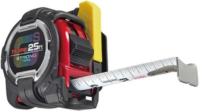Alt view image 4 of 7 - Tape Measure - 25 ft x 1-1/16 inch GS-Lock Measuring with Shock Resistant Case & Safety Clip Holder GSSF-25BW Black-Red  7.6 m