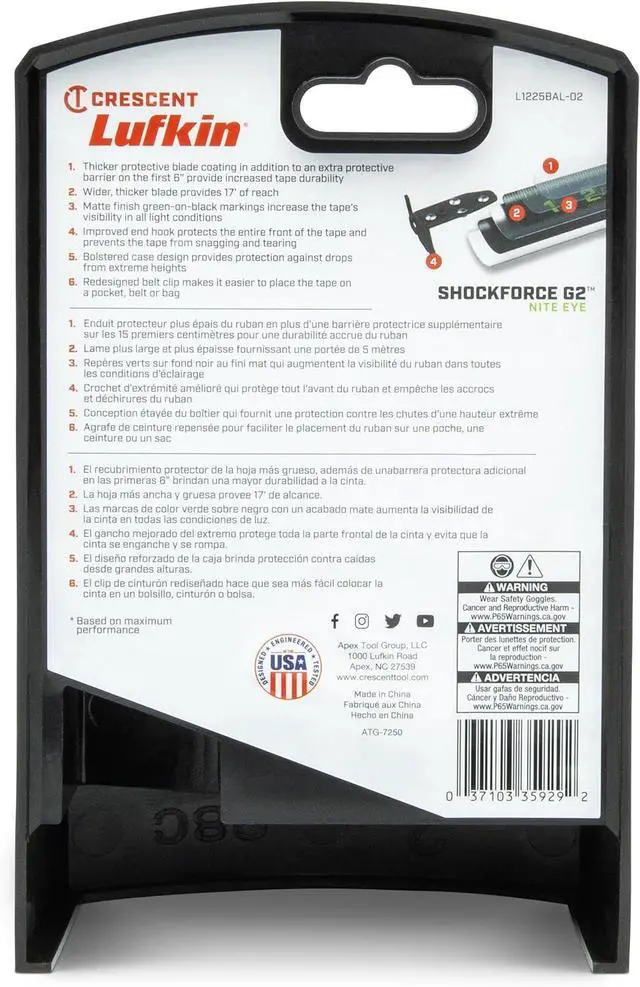 Alt view image 6 of 7 - G2 25-ft Autolock Tape Measure- L1225BAL-02 Black -