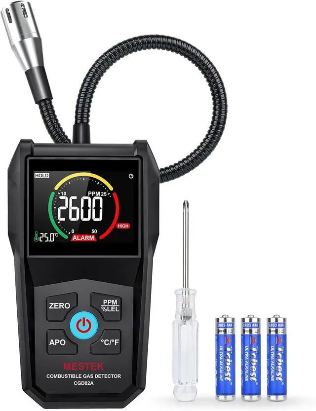 Main image of Gas Leak Detector,  Natural Propane Sniffer Combustible Detector with 50-50000PPM 100% LEL, 2.6'' Color LCD Display,Temperature Measure, 12" Flexible Probe,High Sensitivity Black -