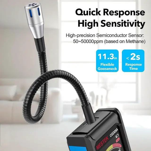 Alt view image 3 of 7 - Natural Gas Leak Detector -  with Audible & Visual Alarm, Rechargeable Sniffer 11.3-inch Gooseneck, Locating Propane, Gas, Combustible for Home and RV Black+Blue
