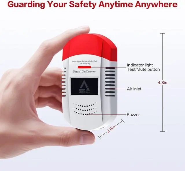 Alt view image 3 of 7 - Natural Gas Detector CH4/Propane/Methane - Portable Leak Alarm with LED Light & Audible Alert, 100% Battery-Powered Monitor for Home, RV, Kitchen, Apartment Safety (Battery Included) White