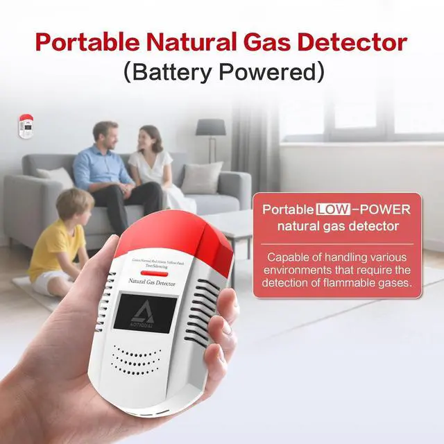 Alt view image 2 of 7 - Natural Gas Detector CH4/Propane/Methane - Portable Leak Alarm with LED Light & Audible Alert, 100% Battery-Powered Monitor for Home, RV, Kitchen, Apartment Safety (Battery Included) White
