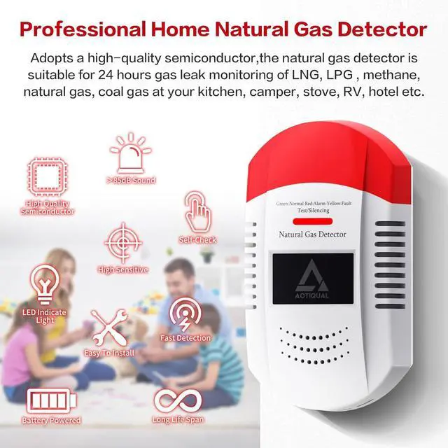 Alt view image 5 of 7 - Natural Gas Detector CH4/Propane/Methane - Portable Leak Alarm with LED Light & Audible Alert, 100% Battery-Powered Monitor for Home, RV, Kitchen, Apartment Safety (Battery Included) White