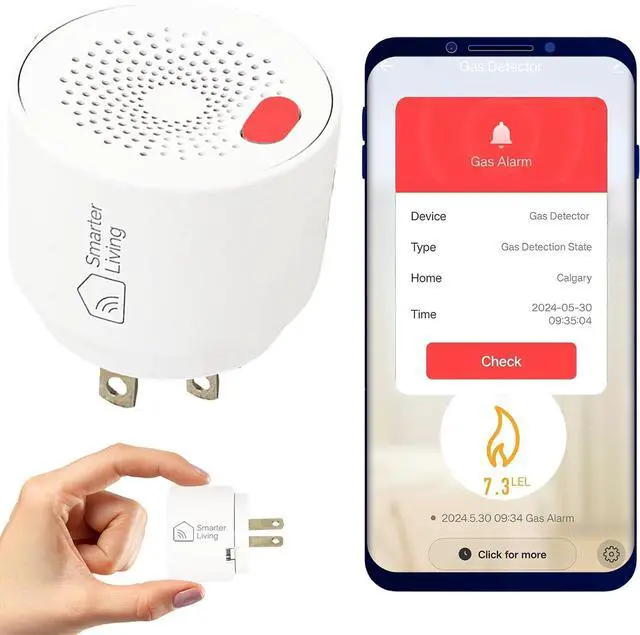 Main image of - WiFi Gas Alarm Leak Detector for Natural Gas, Propane, Methane, Butane, LPG, LNG, Flammable Explosive Gases, Reliable Sensor, Phone Notifications, Plug in, Trailer, RV, Home White