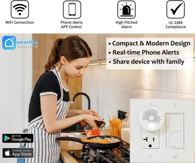 Alt view image 2 of 6 - - WiFi Gas Alarm Leak Detector for Natural Gas, Propane, Methane, Butane, LPG, LNG, Flammable Explosive Gases, Reliable Sensor, Phone Notifications, Plug in, Trailer, RV, Home White