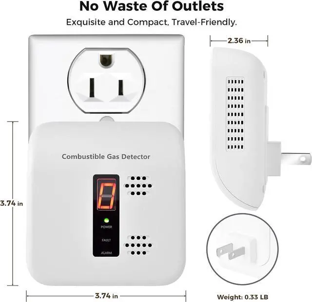 Alt view image 2 of 7 - Gas Leak Detector, 2 Pack Natural Alarm for Home & RV, Plug-in Propane Detector Monitor with Audible Visual Alarm, AC 110V-240V, White Color  2Pack