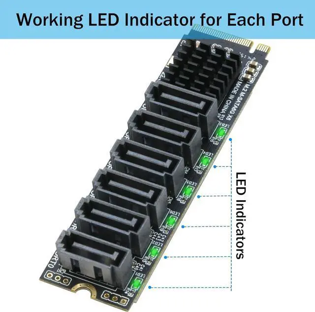 Alt view image 5 of 7 - M.2 to SATA 3.0 Adapter [6-Port],  NVMe 6 Ports III Expansion Card 6Gbps with Chipset ASM1166 -