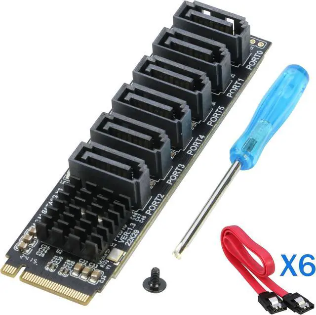 Alt view image 6 of 7 - M.2 to SATA 3.0 Adapter [6-Port],  NVMe 6 Ports III Expansion Card 6Gbps with Chipset ASM1166 -