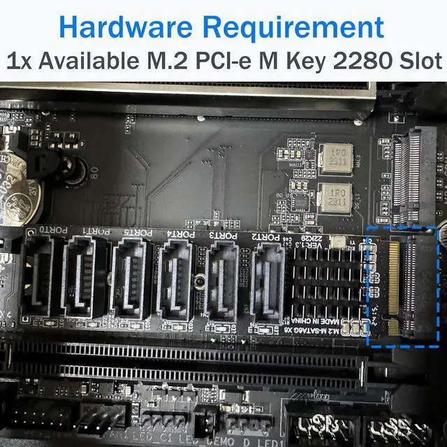 Alt view image 7 of 7 - M.2 to SATA 3.0 Adapter [6-Port],  NVMe 6 Ports III Expansion Card 6Gbps with Chipset ASM1166 -