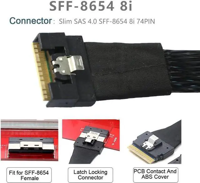 Alt view image 2 of 7 - Oculink PCIe PCI-Express Data Active Cable SFF-8611 8i to SFF-8654 8X Slimline SSD 50cm -