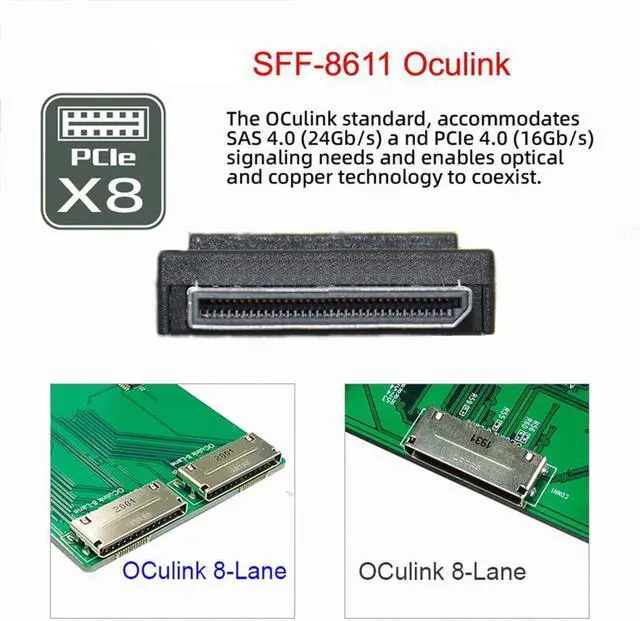 Alt view image 5 of 7 - Oculink PCIe PCI-Express Data Active Cable SFF-8611 8i to SFF-8654 8X Slimline SSD 50cm -