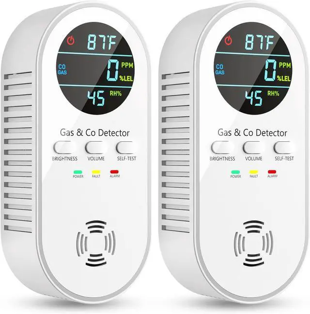 Main image of 5-in-1 Carbon Monoxide Detectors, Natural Gas Leak Detector, Plug-in & Battery Backup Co HD Digital Display, CO Temp Humidity Sensor, 2-Pcs, White -
