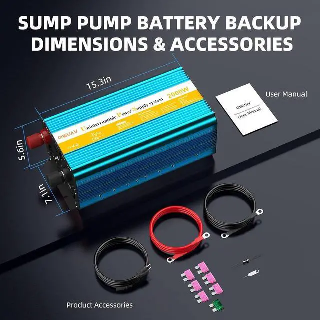 Alt view image 3 of 7 - 2000W Sump Pump Battery Backup, Pure Sine Wave Power Ouput with Smart Multifunction Screen, Professional Backup System for Basement Power Outage, AutoSwitching for Grid and Battery