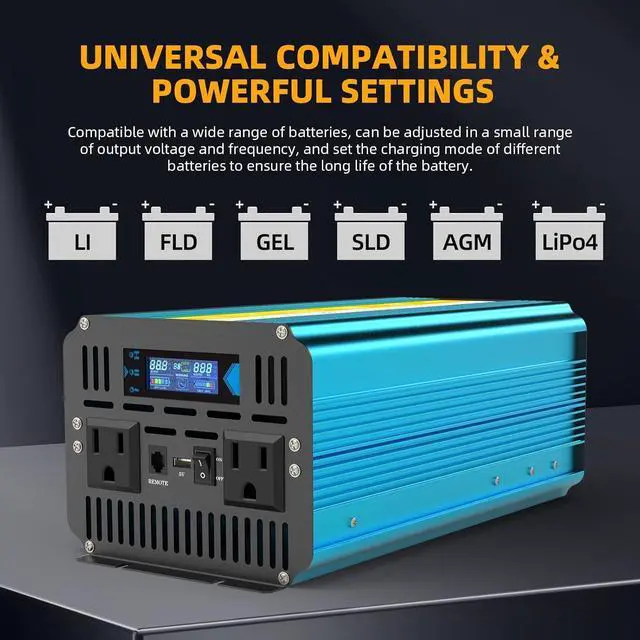 Alt view image 7 of 7 - 2000W Sump Pump Battery Backup, Pure Sine Wave Power Ouput with Smart Multifunction Screen, Professional Backup System for Basement Power Outage, AutoSwitching for Grid and Battery