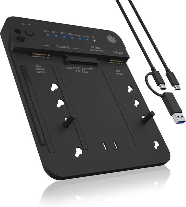 Main image of M.2 NVMe & SATA SSD/HDD Docking Station, USB-C 3.2 Gen 2 (10 Gbps) Hard Drive Clone Station Reader Dual Bay for NVMe/SATA + 2.5/3.5 SSD HDD Converter, Offline Cloning, Tool-Free Black -
