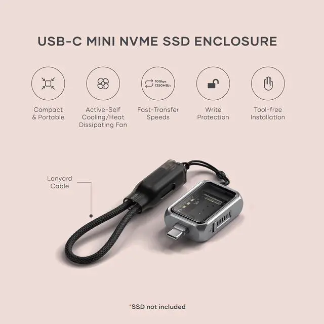 Alt view image 2 of 7 - M.2 NVMe Mini SSD Enclosure with 10Gbps Transfer Speed, Up to 2TB Storage, Active Auto Cooling, Compact and Portable USB C Case, Supports 2230 SSDs, (SSD Not Included) Space Gray -
