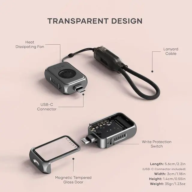 Alt view image 5 of 7 - M.2 NVMe Mini SSD Enclosure with 10Gbps Transfer Speed, Up to 2TB Storage, Active Auto Cooling, Compact and Portable USB C Case, Supports 2230 SSDs, (SSD Not Included) Space Gray -