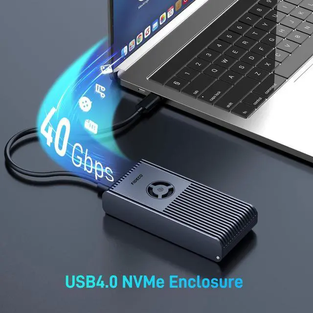 Alt view image 2 of 7 - 40Gbps M.2 NVMe Enclosure, USB4 SSD Enclosure for M1 M2 Pro/Max with Cooling Fan, Compatible Thunderbolt 4/3, USB4/3.2/3.1/3.0, Full Aluminum Alloy Body, Sandwich Style Design Silver -