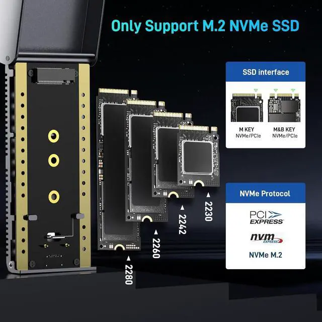 Alt view image 4 of 7 - 40Gbps M.2 NVMe Enclosure, USB4 SSD Enclosure for M1 M2 Pro/Max with Cooling Fan, Compatible Thunderbolt 4/3, USB4/3.2/3.1/3.0, Full Aluminum Alloy Body, Sandwich Style Design Silver -
