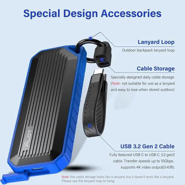 Alt view image 6 of 7 - Zinc Alloy M.2 NVMe & SATA to USB C Enclosure, SSD Reader Adapter for M Key B+M PCIe 3.0 NGFF, Water Dust Resistant Case 2280, 2260, 2242, 2230 SSDs Space grey Blue -