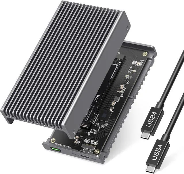 Main image of Noiseless 40Gbps M.2 NVMe Enclosure, USB C Aluminum External SSD Enclosure Compatible Thunderbolt4/3 8TB Adapter, PCIe Gen4 Reader Fits 2280/2260/2242/2230mm M B+M Key Dark Grey -