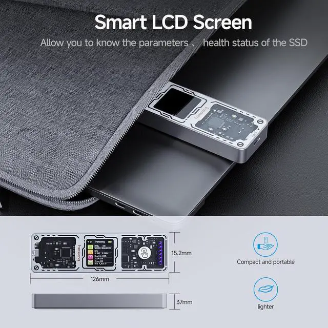 Alt view image 6 of 7 - SSD Enclosure, USB 3.2 Gen 2 (10 Gbps), M.2 NVME/SATA Adapter/Reader, Solid State Drive External Supports M and B+M Keys Size 2230/2242/2260/2280 SSDs, MD86 silver -