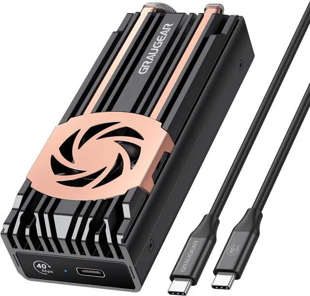Main image of 40Gbps M.2 NVMe SSD Enclosure, USB4 Enclosure with Cooling Fan and Dual-Pipe Heatsink Aluminum, Thunderbolt 4/3, ASM2464PD Chip Black -
