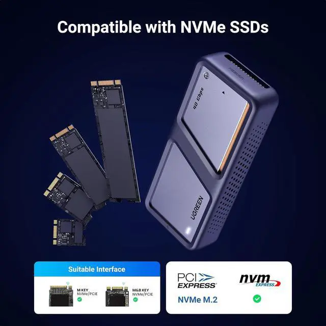 Alt view image 5 of 7 - 40Gbps M.2 NVMe Enclosure with Cooling Fan, Anti-Drop SSD for MacBook, Aluminum Support M/B+M Key Size 2280/2260/2242/2230 Compatible Thunderbolt 3/4/USB4/3.2/3.1 Grey -