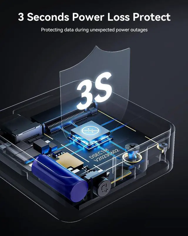 Alt view image 4 of 7 - Pocket M.2 2230 NVMe SSD Enclosure,Support 3s PLP Prevents Write Data Loss,USB 3.2 Gen 2 Type-C (10 Gbps), fits PCIe, Exclusive to Size 2230,Support M-Key B+M Key UASP (Black) Black -