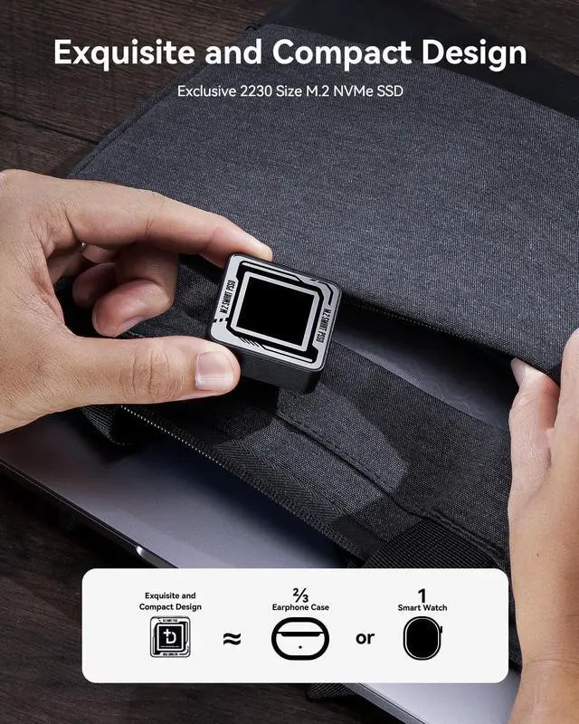 Alt view image 3 of 7 - Pocket M.2 2230 NVMe SSD Enclosure,Support 3s PLP Prevents Write Data Loss,USB 3.2 Gen 2 Type-C (10 Gbps), fits PCIe, Exclusive to Size 2230,Support M-Key B+M Key UASP (Black) Black -