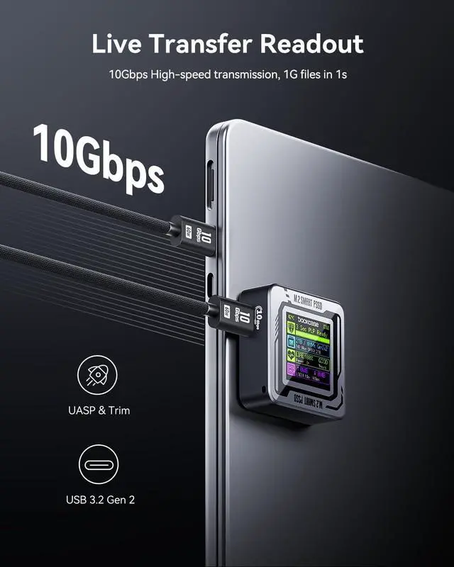 Alt view image 6 of 7 - Pocket M.2 2230 NVMe SSD Enclosure,Support 3s PLP Prevents Write Data Loss,USB 3.2 Gen 2 Type-C (10 Gbps), fits PCIe, Exclusive to Size 2230,Support M-Key B+M Key UASP (Black) Black -