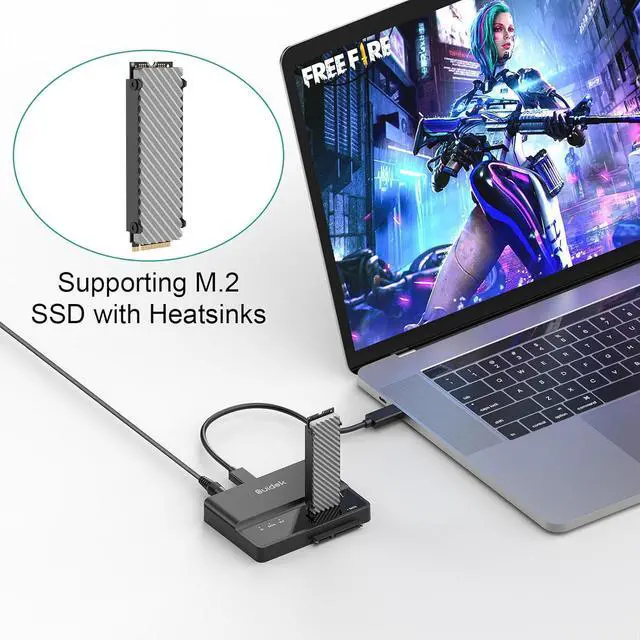Alt view image 4 of 7 - NVMe SSD Enclosure, 10Gbps USB to M.2 and SATA Adapter Tool Free PCIe External Hard Drive Reader Compatible with M.2(M Key&M+B Key) Any Sizes 2.5"/3.5" SSD/HDD -